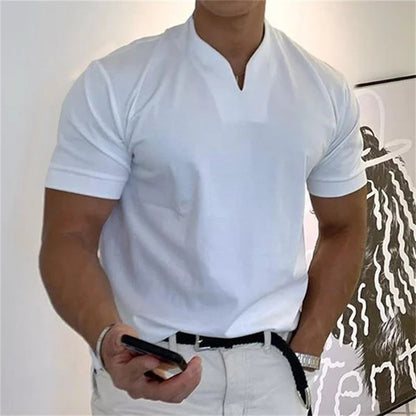 Klassisk Herr Business V-ringning T-shirt - Kort Ärm & Andningsbar Material till 5XL