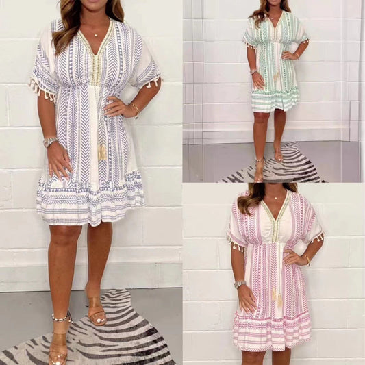 🌟Egal, welcher Körpertyp Sie sind, machen Sie es einfach! Kleid mit V-Ausschnitt, 🍂