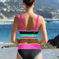 🌼 Färgblockerad Sportig 3-delars Bikiniset i Nylon – Högmidja med Magekontroll 👙