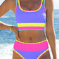 🌼 Färgblockerad Sportig 3-delars Bikiniset i Nylon – Högmidja med Magekontroll 👙