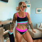 🌼 Färgblockerad Sportig 3-delars Bikiniset i Nylon – Högmidja med Magekontroll 👙