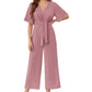 Women's Elegant V-Neck Wide Leg Waist Tie Jumpsuit