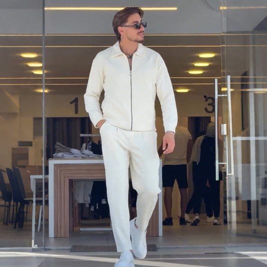 🔹 Herren Einfarbiges Set: Reißverschlussjacke & Hose – Saubere Silhouette, einfach zu tragen