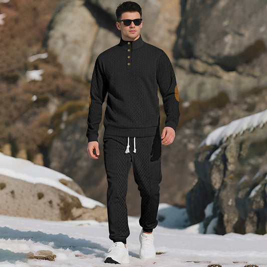 Lässiges Jacquard-Oberteil mit Stehkragen und Hose mit elastischen Bündchen