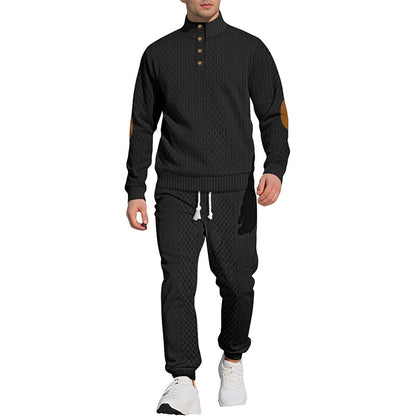 Lässiges Jacquard-Oberteil mit Stehkragen und Hose mit elastischen Bündchen