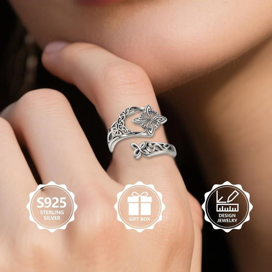 💍60% RABATT! 🔥 Öppen ring i sterlingsilver S925 – Keltisk knut, justerbar och tidlös design ✨