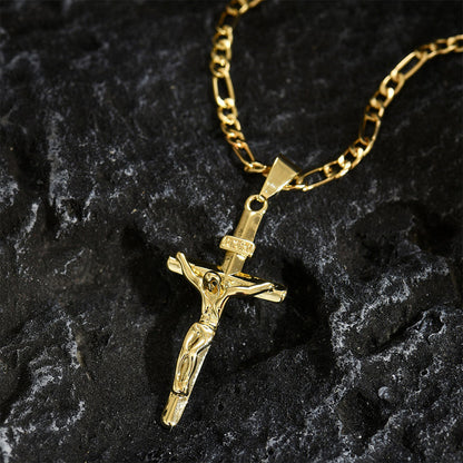 ✝️ 73% RABATT! ✨ Guldkrucifixhalsband – Detaljerat INRI-motiv, justerbar figarokedja och glittrande finish 💛