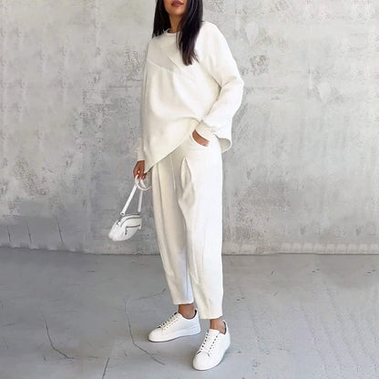 Damset med Långärmad Sweatshirt & Byxor – Oregelbunden Nederkant, Löstsittande