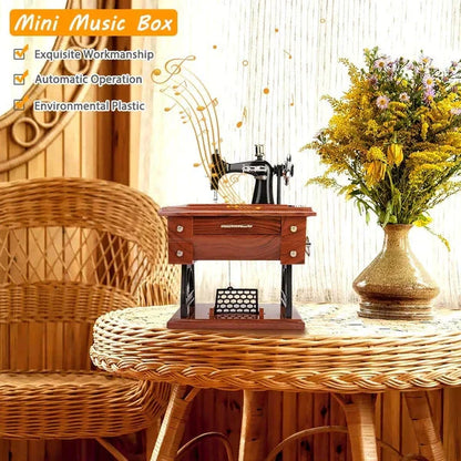 Charming Mini Sewing Machine Music Box | Handmade Wooden Keepsake for Craft Lovers