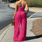 Strapeless skrynklig jumpsuit med vida ben
