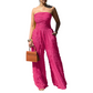 Strapeless skrynklig jumpsuit med vida ben