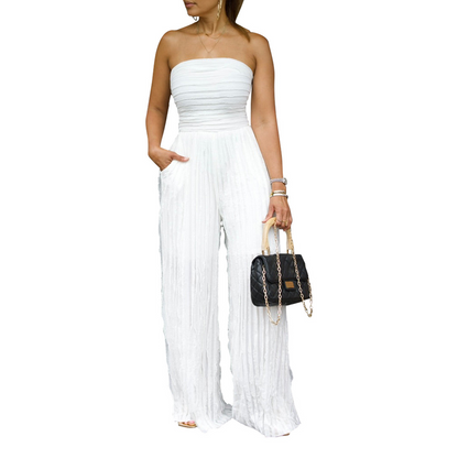 Strapeless skrynklig jumpsuit med vida ben