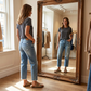 Retro-jeans för damer med raka ben och kort längd