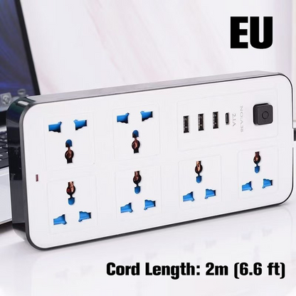 Multi-Outlet Power Strip with Long Extension Cord – USB Charging Ports Included