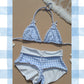 👙 50% RABATT | 2-delad bikinibaddräkt med rut- och randtryck • Justerbara band • Höftkorta trosor • Sommarstrandstil 🌊