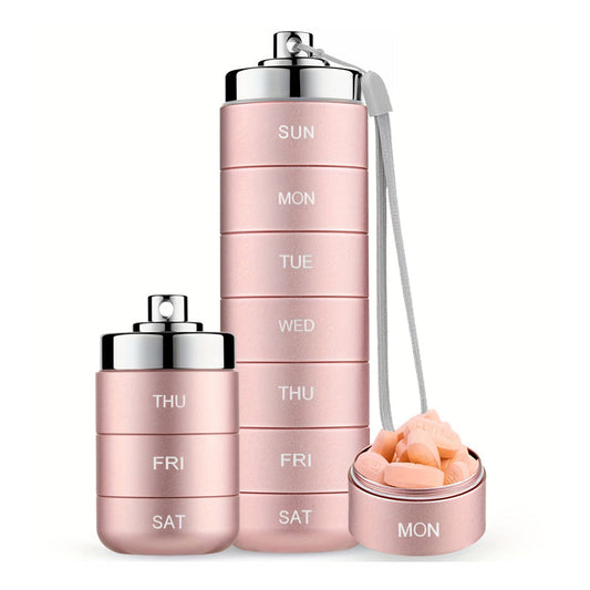 Bärbar, vattentät aluminiumpillerlåda för 7 dagar