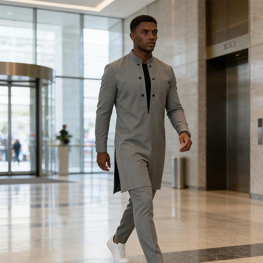 👔 50% RABATT! 🔥 Herr Modern Mandarin Krage Tunika & Byxor Set – Elegant Design, Bekväm Passform & Perfekt För Festliga Tillfällen 🎩