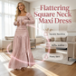 👗 50% RABATT ✨ | Maxiklänning med Fyrkantig Halsringning – Volanger & Smock för Tidlös Elegans